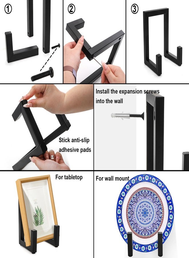 ELFULLY 2 Pack Large Plate Stands, 8" Tall Picture Stands for Display, Industrial-Style Metal Wall Mount Photo Frame Holders, Heavy Duty Black Tabletop Easels for Pictures, Books, Platters, Artworks - Image 3